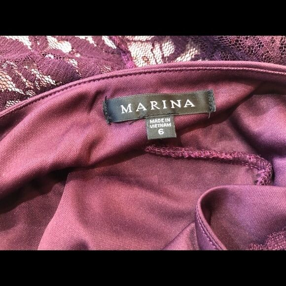 MARINA Sequin Lace Stretch Cocktail Dress Mini Vneck Purple Size 6 - Picture 5 of 7